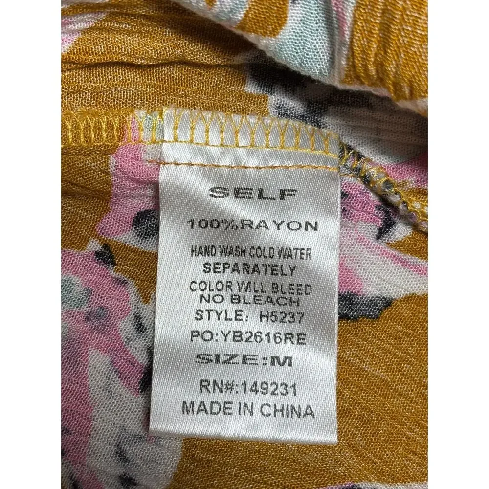 Kori America Romper Shorts Women's Size M Yellow Floral Cold Shoulder